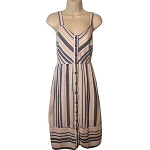 Universal Thread Women’s Button-Front Midi Dress Size XS Striped Linen Blend